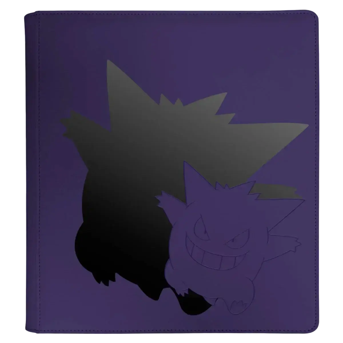 Purple binder with black pikachu design, plastic cover.