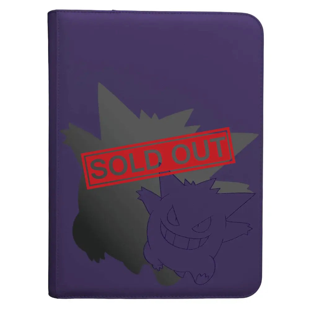 Purple gengar-themed binder with embossed design.