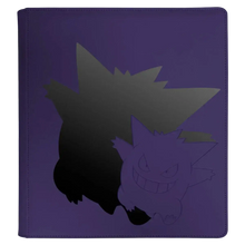 Purple binder with black pikachu design, plastic cover.