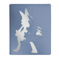 Blue binder with white cutout design of link and his dog from the legend of zelda series.