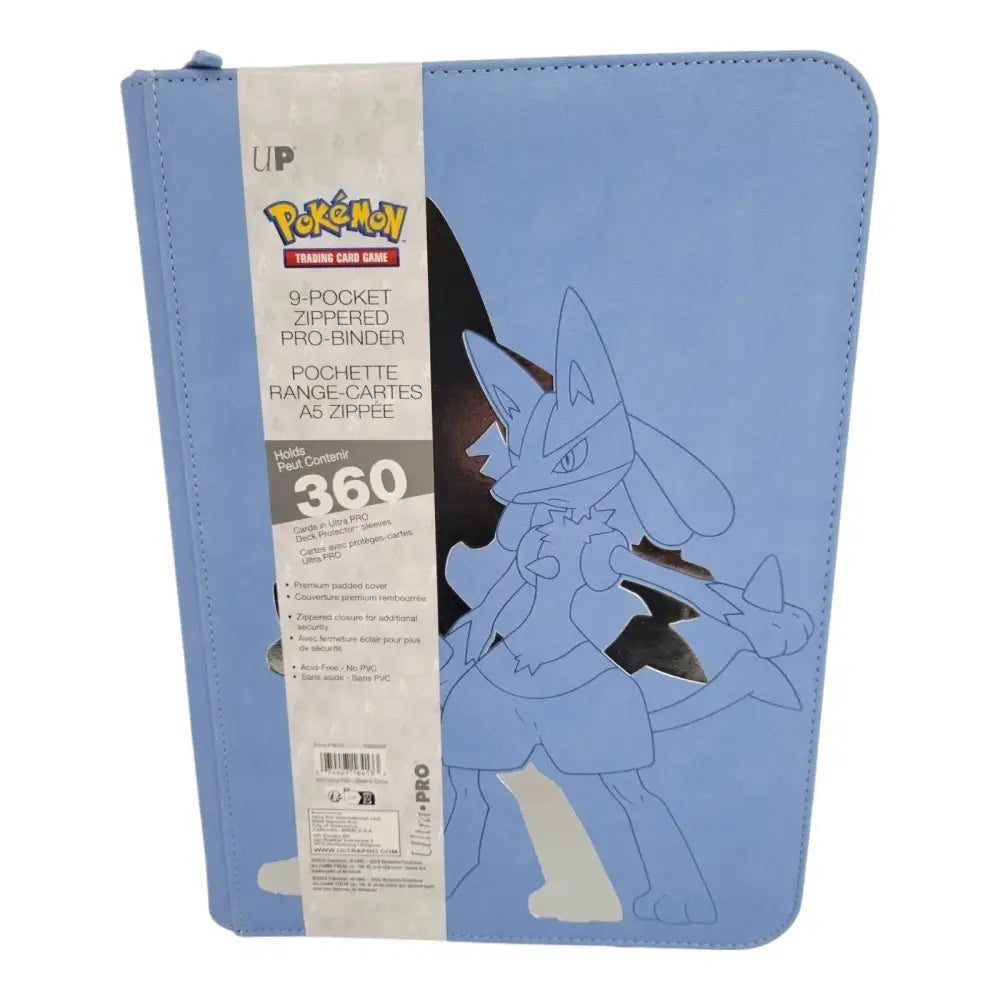 Blue pokémon 9-pocket zippered pro-binder with a shiny surface and an image of lugia on the cover.