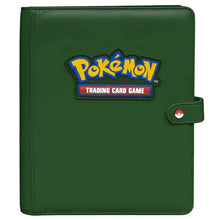 Dark green ultra pro pokemon premium snap binder with yellow blue logo patch and red white black poké ball clasp