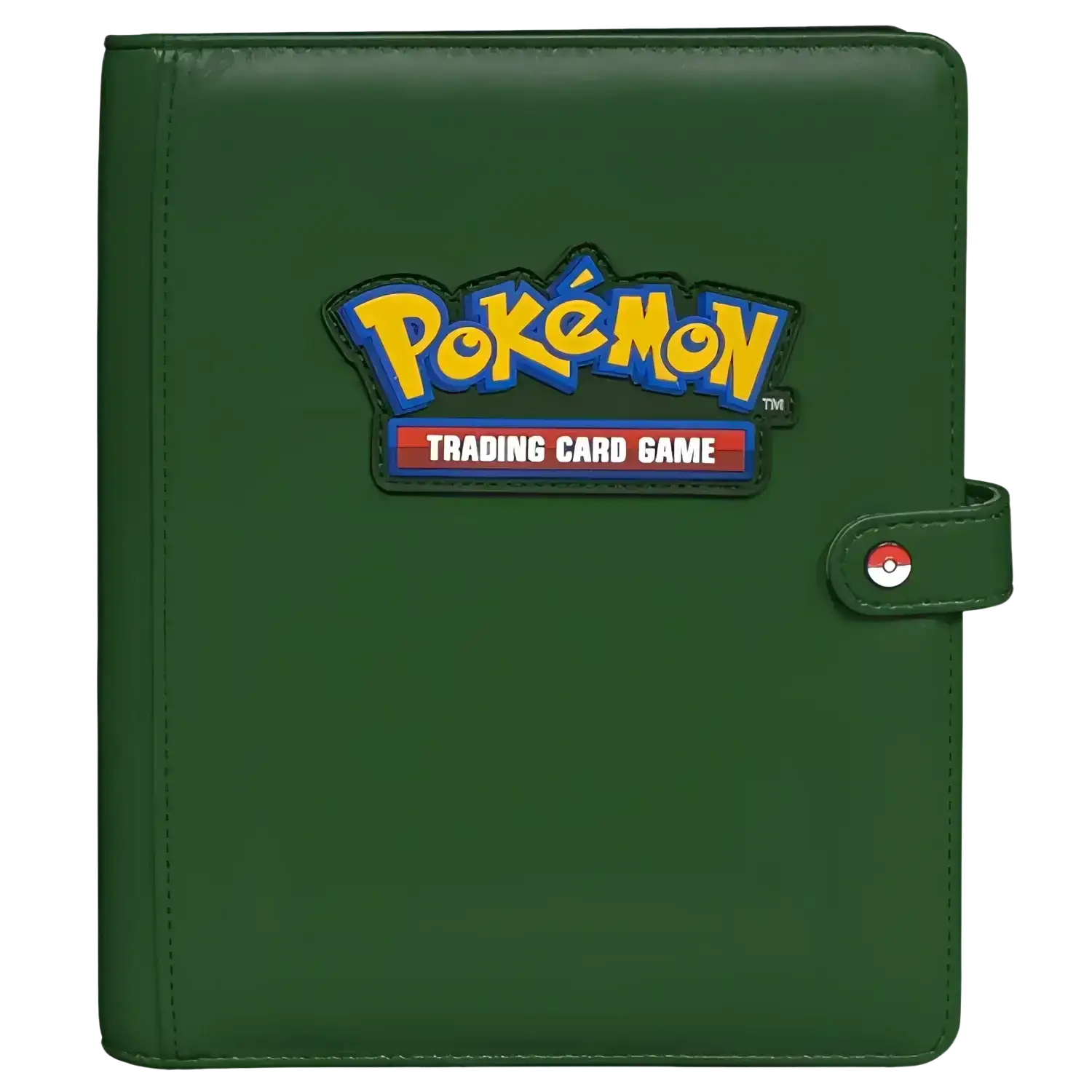 Dark green ultra pro pokemon premium snap binder with yellow blue logo patch and red white black poké ball clasp