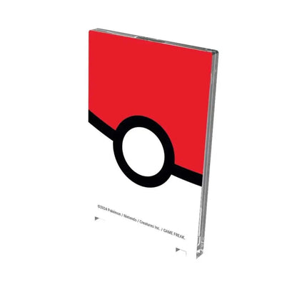 A clear acrylic standee featuring a red and white Pokeball design.