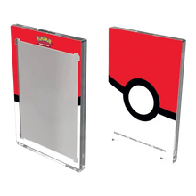 Red and white poké ball-themed transparent card holder with black circular design.