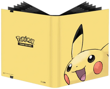 A yellow Pokémon trading card game binder featuring Pikachu.