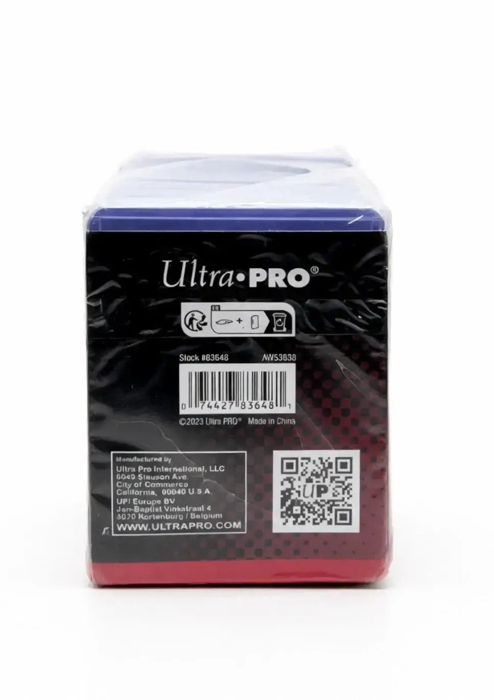 Black and red ultra pro standard trading card box with blue lid sealed in plastic for penny sleeves and standard-size cards