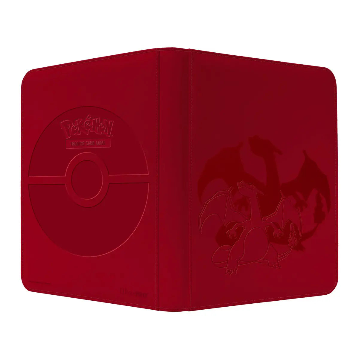 Red ultra pro zippered card holder featuring embossed poké ball and dragon design from pokemon elite series charizard