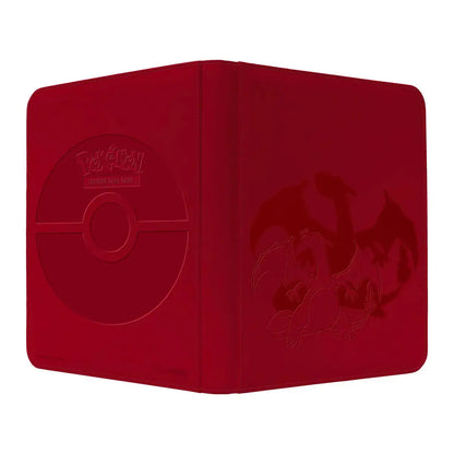 Red ultra pro zippered card holder featuring embossed poké ball and dragon design from pokemon elite series charizard