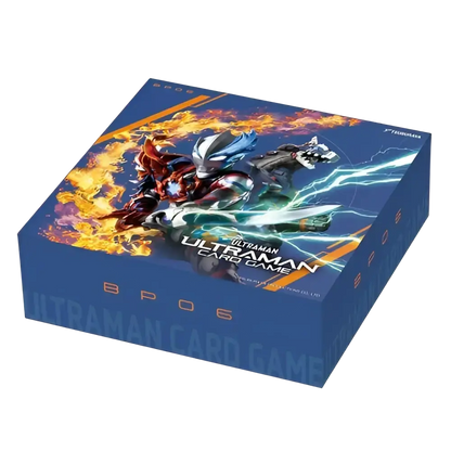 Blue cardboard booster box featuring vibrant ultraman card game artwork with argent allies and bestial blades themes