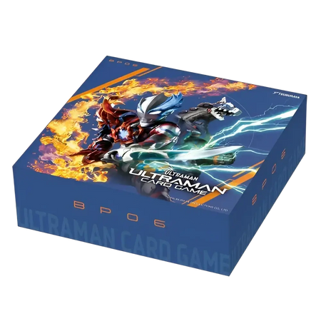 Blue cardboard booster box featuring vibrant ultraman card game artwork with argent allies and bestial blades themes