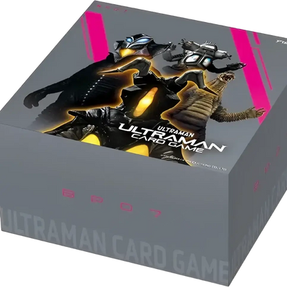 Gray booster box bp07 with pink accents featuring ultraman card game artwork and great kaiju attack design