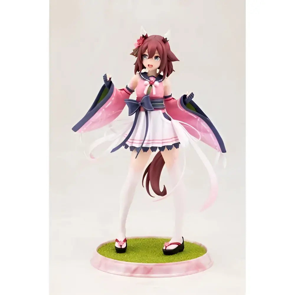 A detailed 1:7 scale artfx statue of uma musume pretty derby sakura chiyono o with reddish-brown hair and horn accents