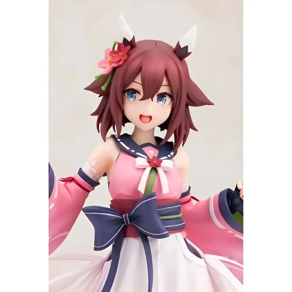 Uma musume pretty derby sakura chiyono o 1 7 scale statue wearing pink and white sailor dress with navy accents and floral horns