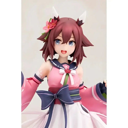 Uma musume pretty derby sakura chiyono o 1 7 scale statue wearing pink and white sailor dress with navy accents and floral horns
