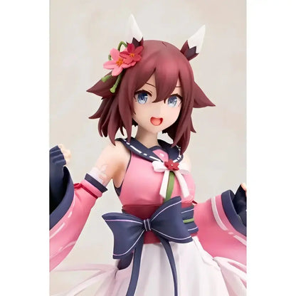 Uma musume pretty derby sakura chiyono o 1 7 scale statue featuring pink white dress with navy accents and floral hair with artfx quality