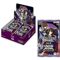 A display box and a single pack of Code Geass anime trading card booster packs.