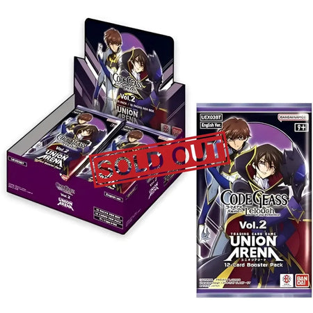 A display box and a single pack of Code Geass anime trading card booster packs.