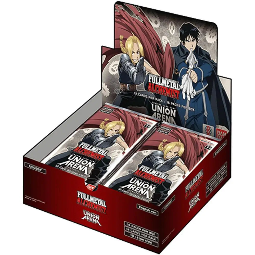 A display box of ’Fullmetal Alchemist Union Arena’ trading card booster packs.