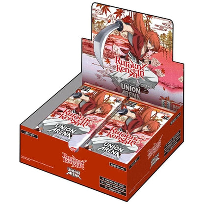 Red and white rurouni kenshin card box with samurai sword design on top.