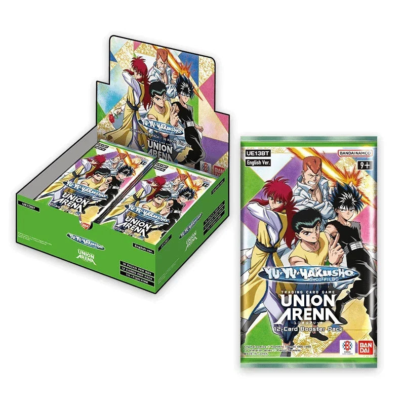Yu-gi-oh! Union arena 5d’s trading card booster box, green and white packaging with anime characters on the front.