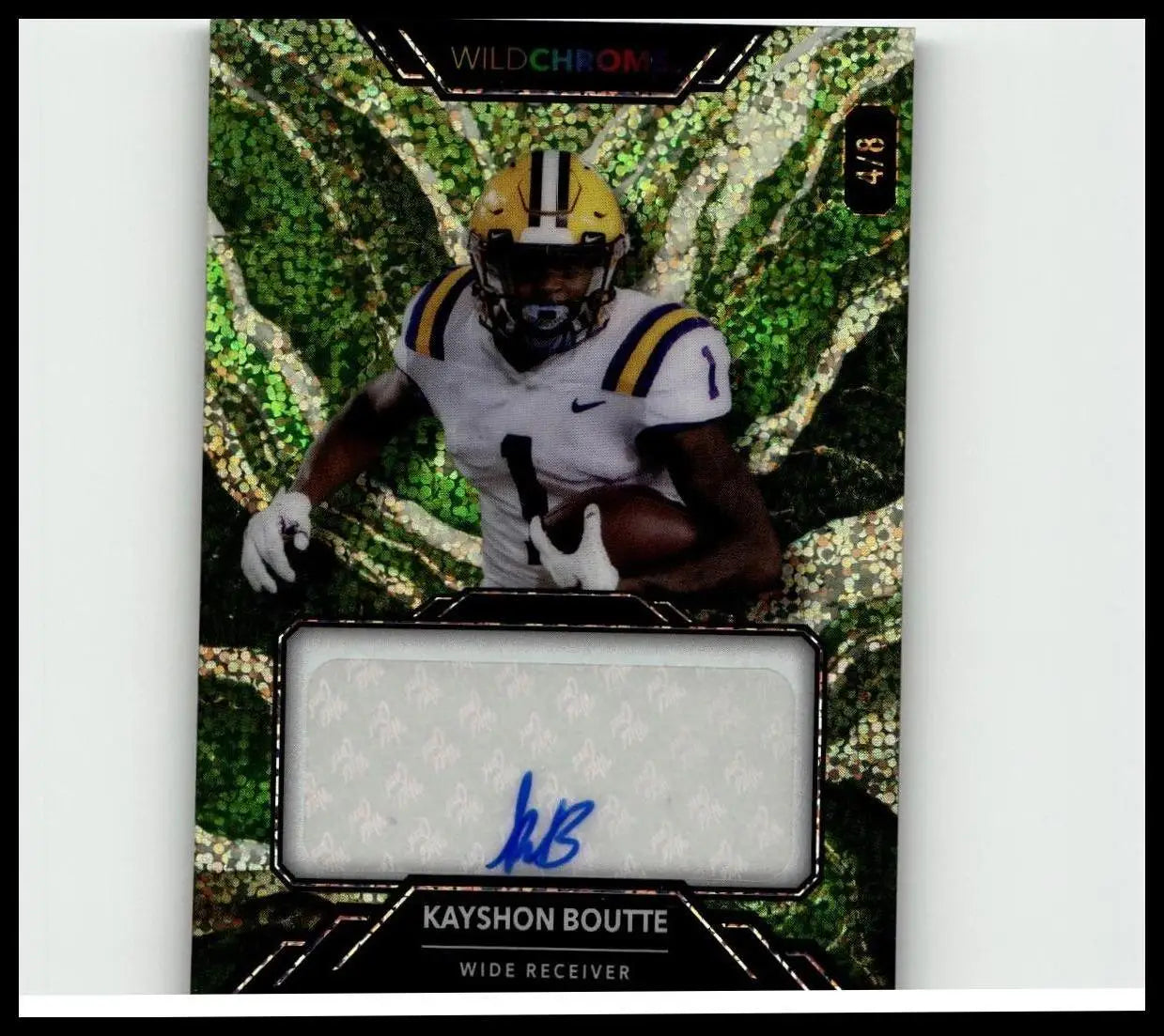 Green and black wild chroma trading card featuring lsu wide receiver kayshon boutte with autograph and jersey swatch for toys games