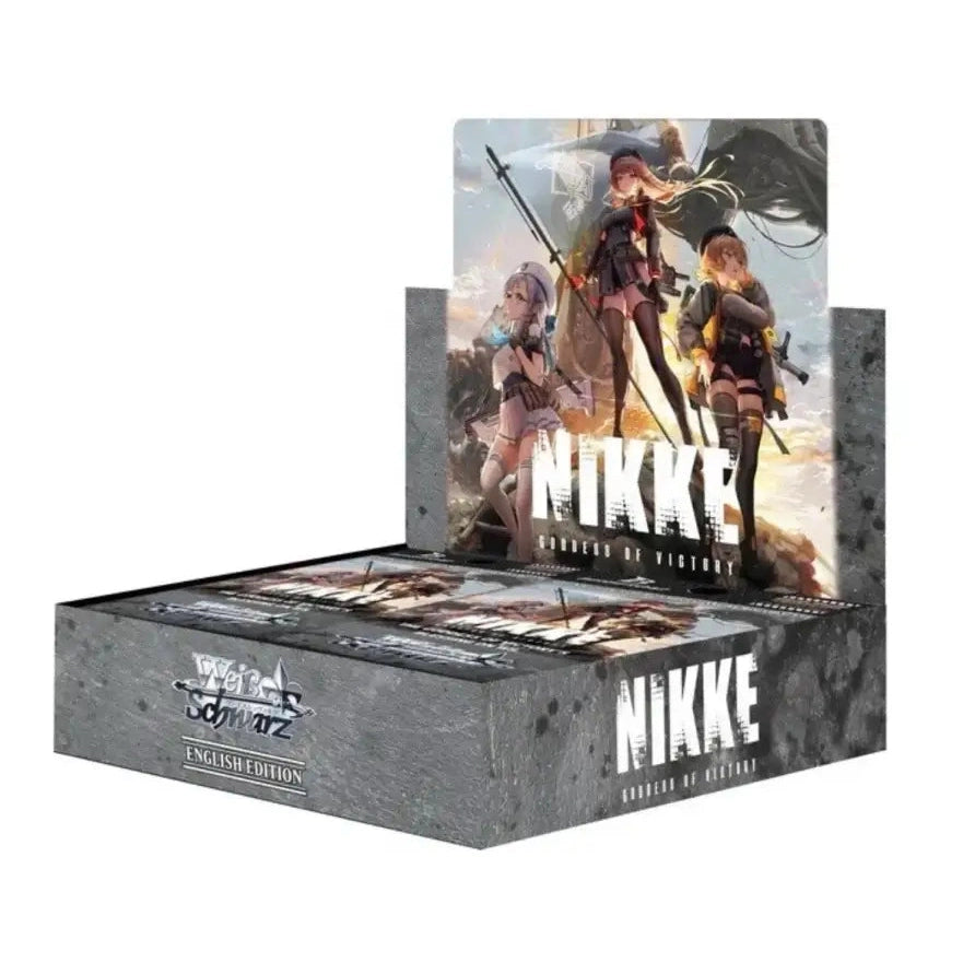 A display box of ’NIKKE Goddess of Victory’ trading cards.