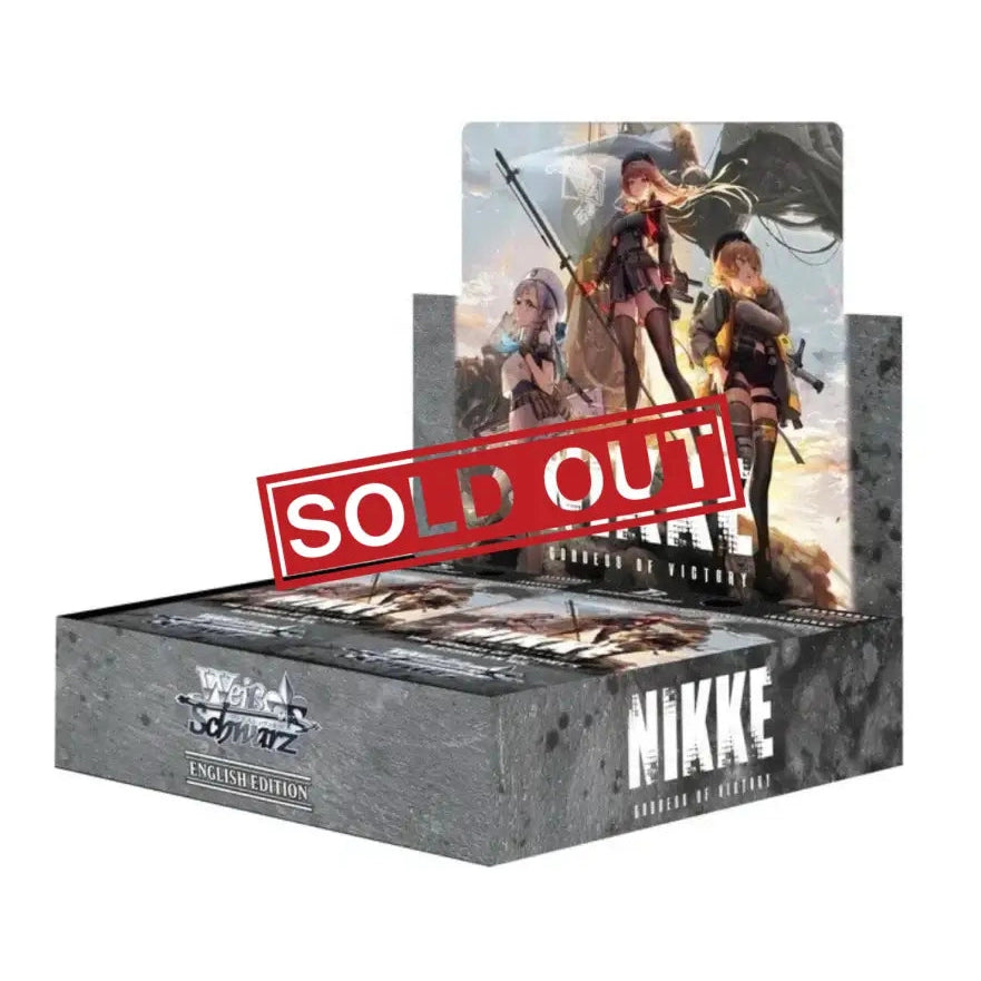 A display box of ’NIKKE Goddess of Victory’ trading cards.