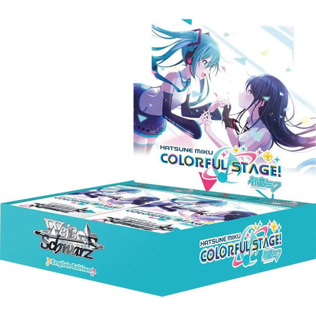 A booster box for the Weiss Schwarz English Edition ’Hatsune Miku: Colorful Stage!’ trading card game.