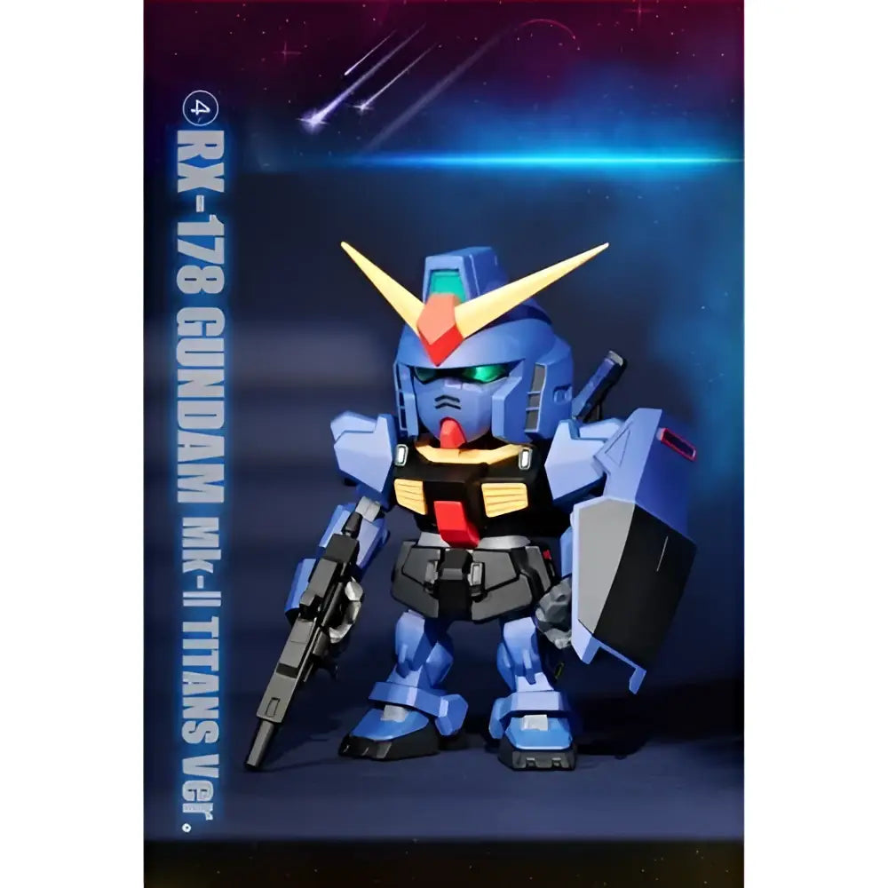 Blue and gold rx-178 gundam mk-ii titans ver bandai qmsv mini figure from zeta gundam transformation gold team series