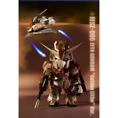 Golden metallic msz-006 zeta gundam gold team version from bandai qmsv mini gundam blind box collectible figure