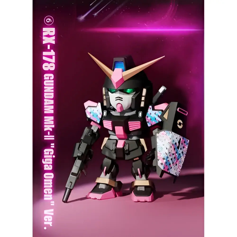 Pink and black rx-178 gundam mk-ii giga omen ver bandai qmsv mini figure from zeta gundam gold team gundam blind box
