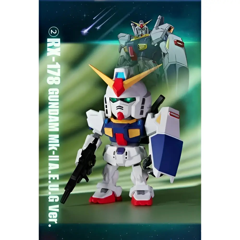 White and blue rx-178 gundam mk-ii a.e.u.g bandai qmsv mini figure from zeta gundam transformation gold team gundam blind box
