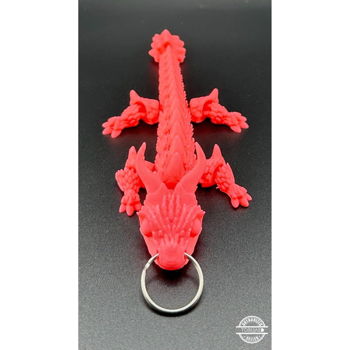 Horned Dragon Keychain - 3D Printed Articulated Dragon - Alchemist Cards & Games