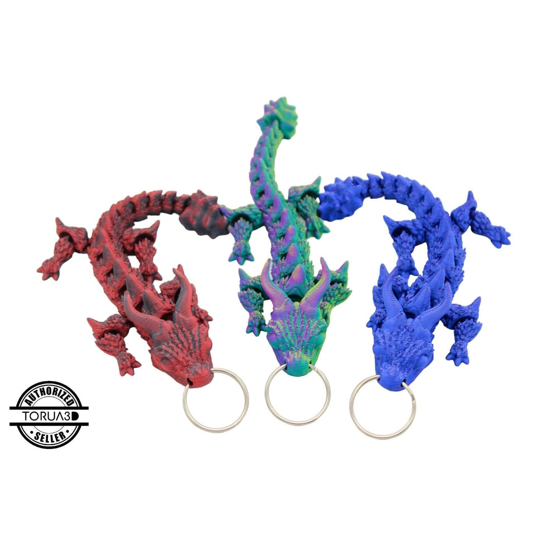 Horned Dragon Keychain - 3D Printed Articulated Dragon - Alchemist Cards & Games